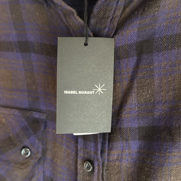 NWT Isabel Marant Etoile Eggplant Black Tan Muted Plaid adjustable Shirt Dress - Picture 13 of 16